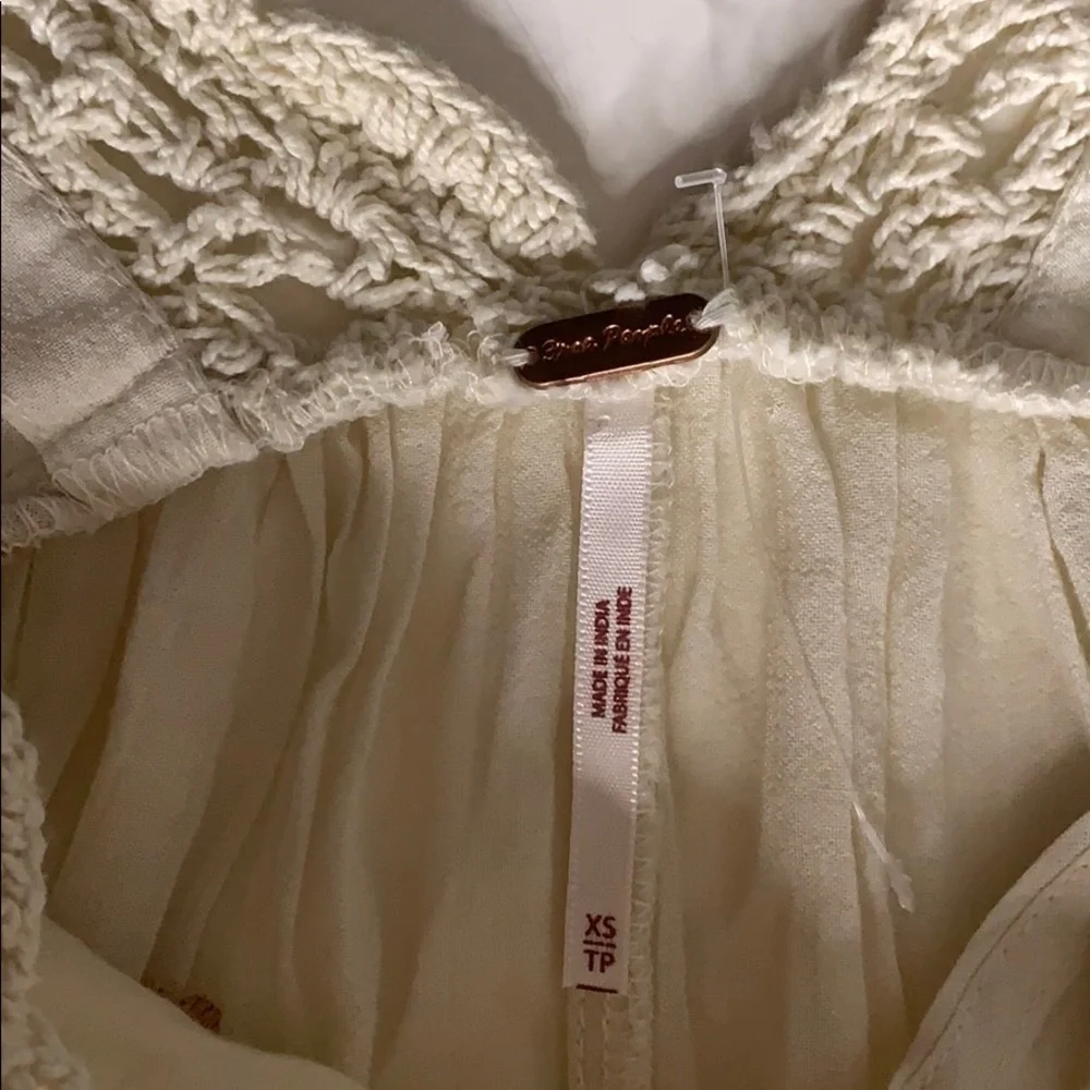 Free people oversized embroidered mp a line midi swing dress xs/s mustard ivory